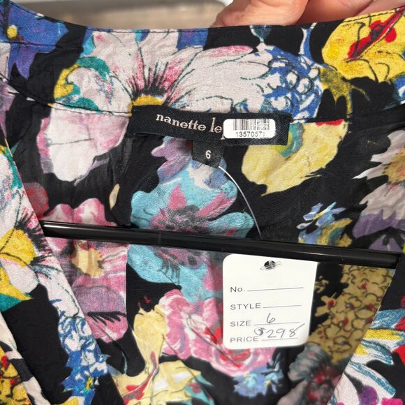 Nanette Lepore Black Multicolor Floral Boquet Wrap Top 6 - Picture 6 of 6